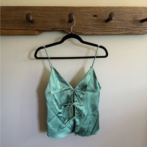 Zara Green Tie Front Fitted Camisole